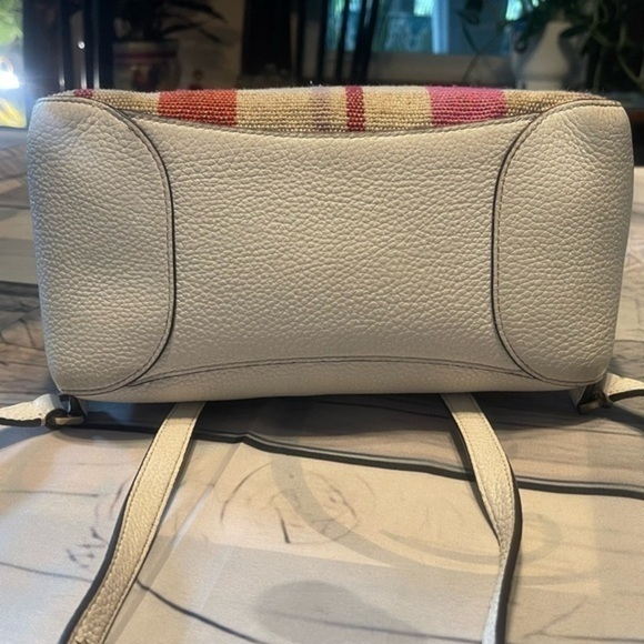 Kate ♠️ Spade White Pebbled Leather Backpack w/ pink, orange, brown fabric front - Picture 7 of 16